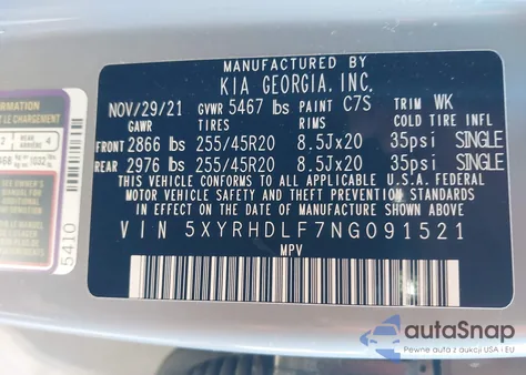 2022 Kia Sorento X-Line Ex из США, поврежденный, VIN 5XYRHDLF7NG091521